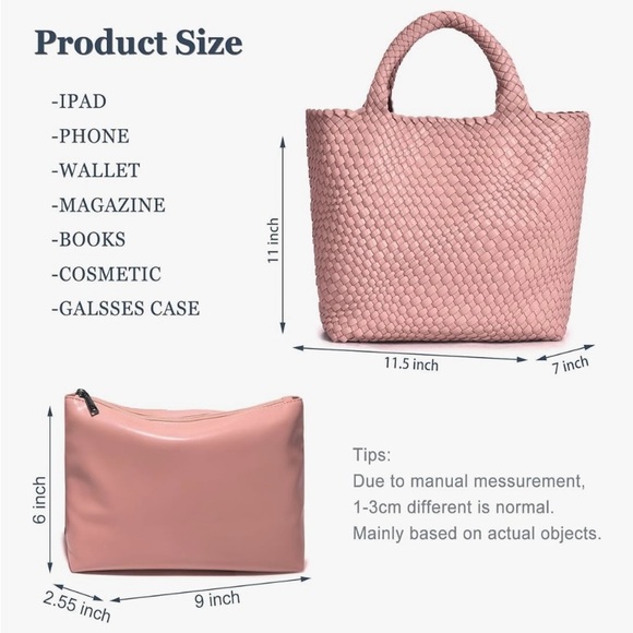 Pink faux leather weaved bag with removable zippered bag. - Picture 5 of 6
